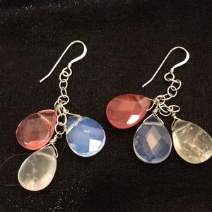 Cherry quartz opaline and quartz silver earrings